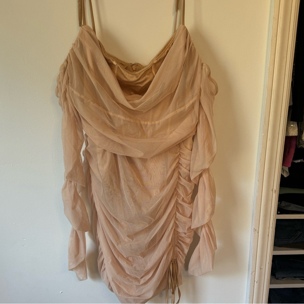 Oh Polly, off the shoulder, sheer with built in body suit, mini dress